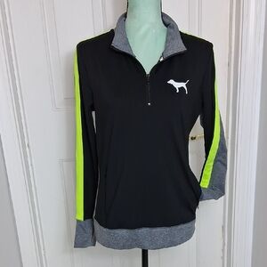 Victoria's Secret Black Pullover with Neon Yellow Stripes